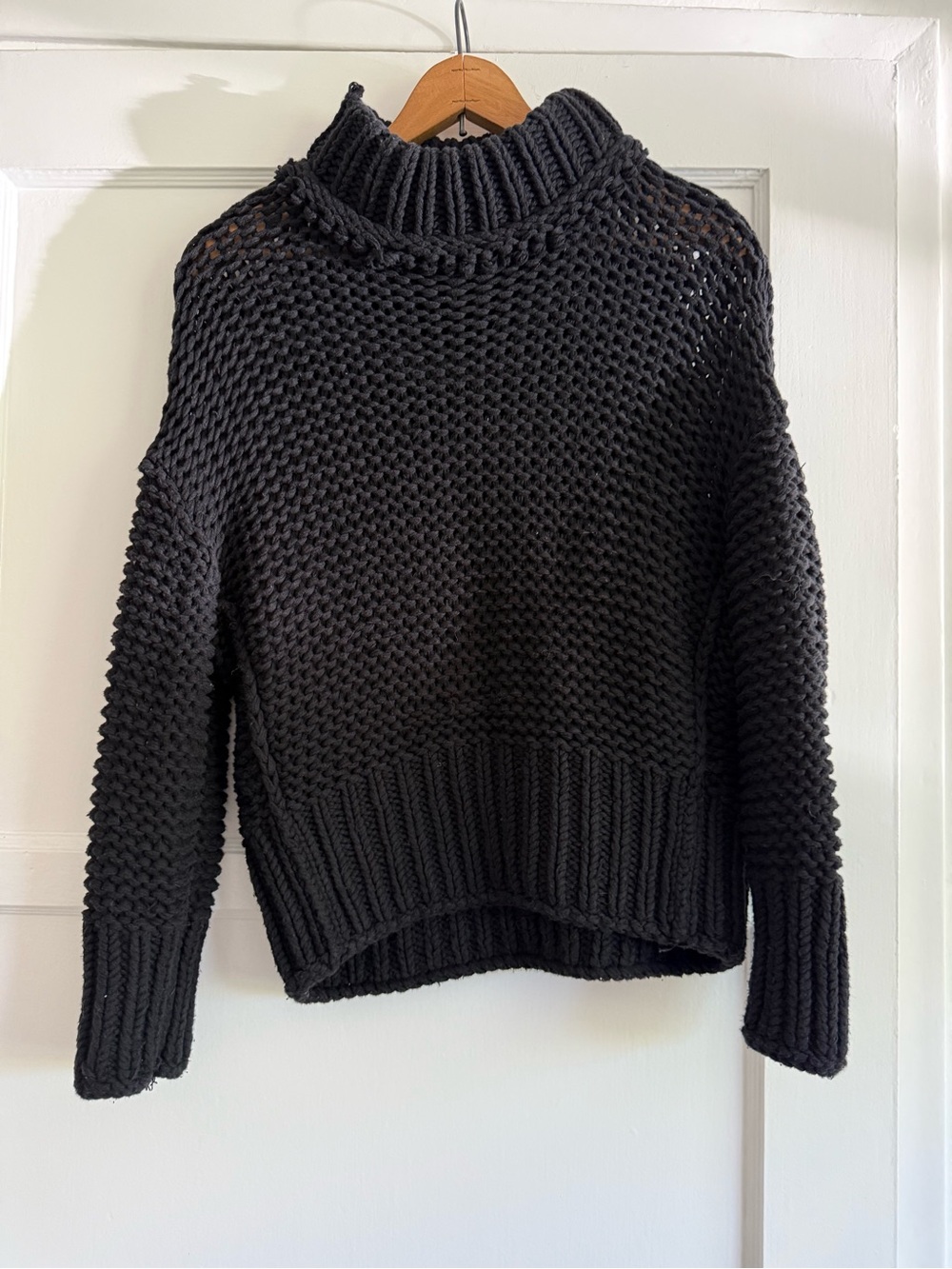 Free People Black Chunky Knit Turtleneck Sweater